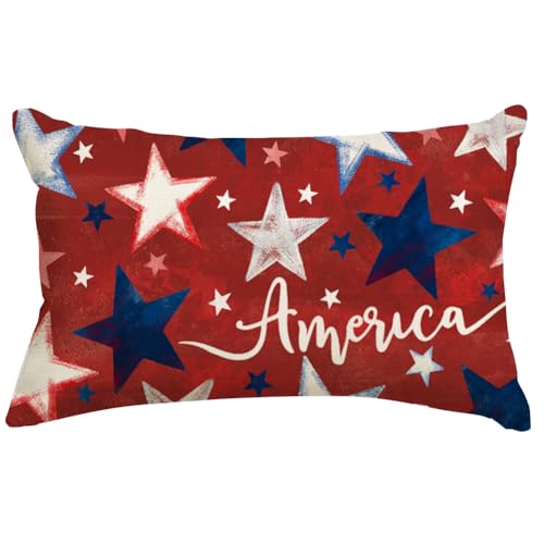 4th of July Patriotic Pillow Cover 12x20 Red Star America Decor