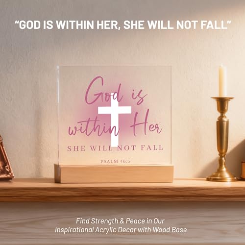 God is Within Her Pink Bible Verse Acrylic Decor - Inspirational Christian Gift for Women, Sister, Mom, Faith, Religious Room Art