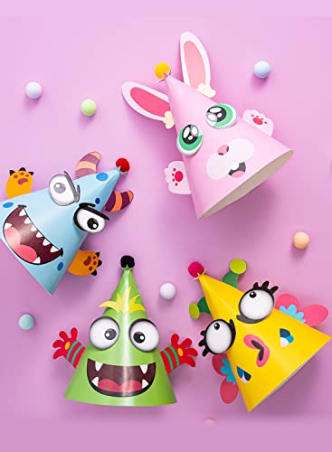JOYIN 12 Sets Animal Theme Party Hats for Kids - Craft Activity Kits (5" x 5" x 7")