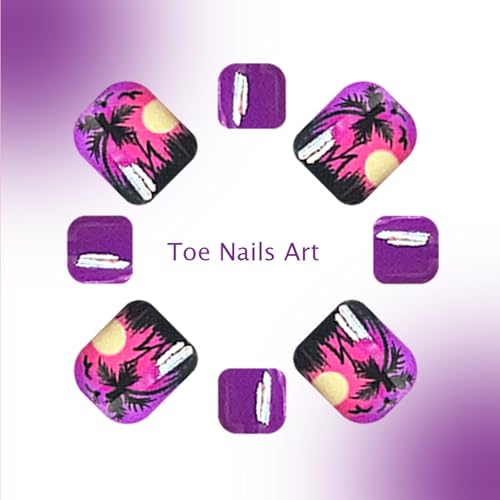 Square Press on Toenails Palm Tree Seaside Acrylic False Toe Nails
