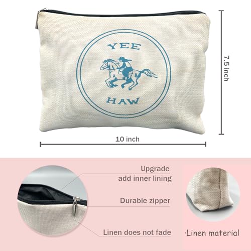 Yee Haw Cowgirl Makeup Bag - Western Linen Cosmetic Pouch for Women