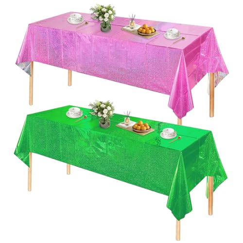 Holographic Tablecloth Set - 2 Pcs Pink & Green 39" x 106"