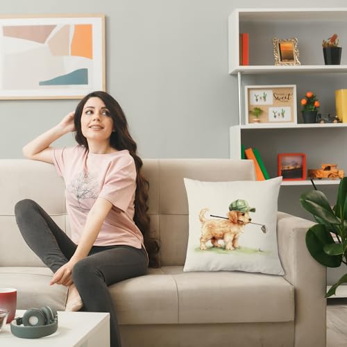Funny Golf Golden Retriever Pillow Cover 18x18 - Golf-5