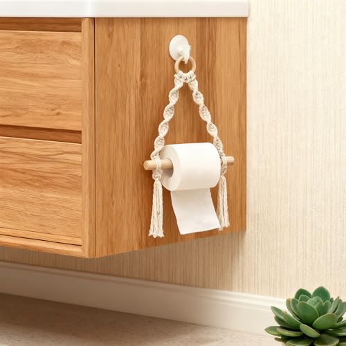 Macrame Toilet Paper Holder - Boho Wall-Mounted Bathroom Roll Storage