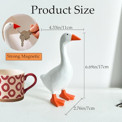 Magnetic Goose Key Holder - Cute Resin Duck Statue for Desk Decor