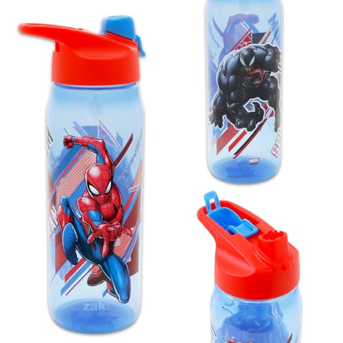 Marvel Spiderman 20 Oz Reusable Water Bottle Bundle with Stickers