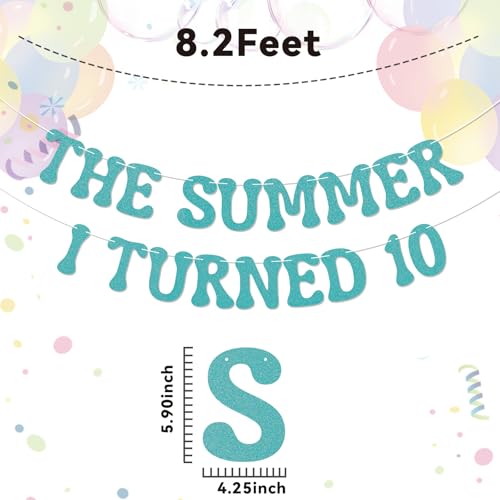 The Summer I Turned 10 Birthday Banner - Blue Glitter Decor
