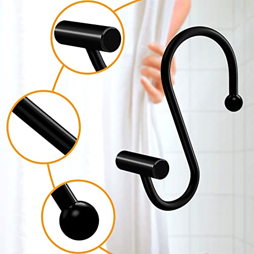 LULARINE Black Shower Curtain Hooks Rings Set of 24, Rustproof Metal S-Shaped Bathroom Hooks