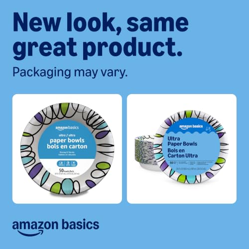 Amazon Basics Disposable Paper Bowls, 20 Oz, 50 Count