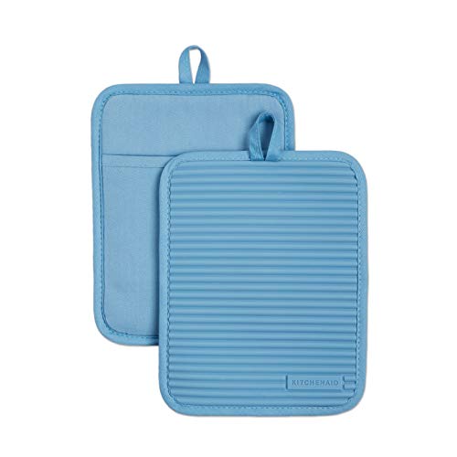 KitchenAid Ribbed Silicone Pot Holders, 7"x9", 2-Piece Set - Blue Velvet
