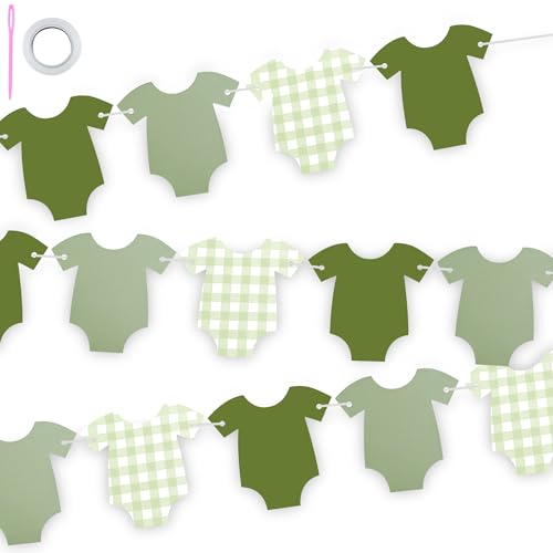 Green Gingham Baby Shower Banner with Bodysuit Garland