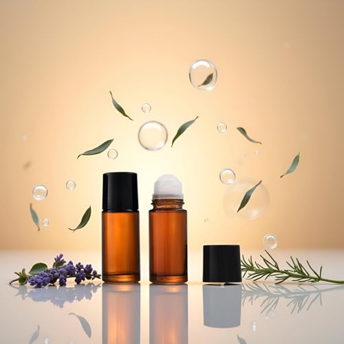 NexusPulse Brown Glass Roller Bottles 50ml - 2 Pack Refillable Roll On Containers for Essential Oils and Fragrances