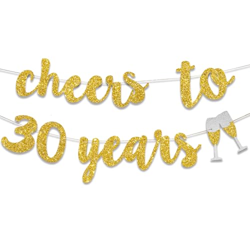 Cheers to 30 Years Gold Glitter Banner for 30th Birthday Party