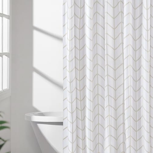 Amazon Basics Water-Repellent Shower Curtain - 72"x72", Natural Herringbone