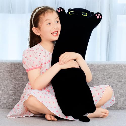 SNOWOLF Black Cat Plush Pillow - 27.5-Inch Soft Stuffed Animal Toy