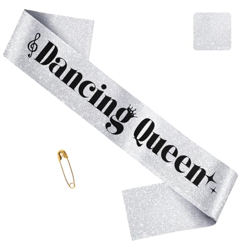 Dancing Queen Sash - Silver Satin Bachelorette Party Decoration