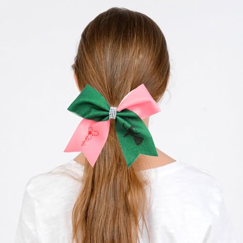 Pink and Green Glitter Hair Bows 5.7 Inch Witch Costume Clips