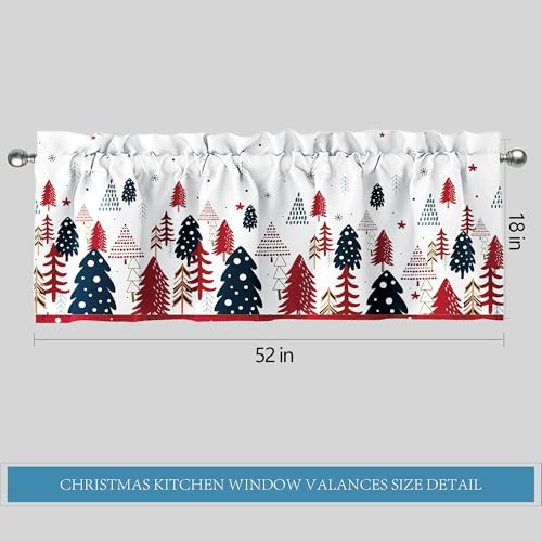 Christmas Window Valance - Tree & Snowflake Design, 52x18 Inch, Winter Decor - Variation of Tree-a