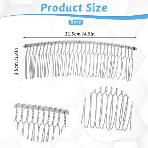 5-Piece Silver Metal Hair Combs 30-Tooth Wedding Veil Clips