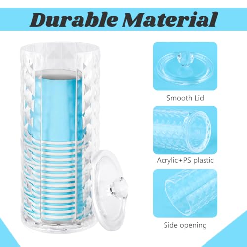 Cotton Pad Holder & Disposable Cup Dispenser with Lid - White