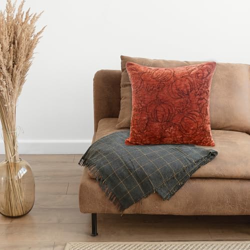 Fall Pumpkin Pillow Cover 18x18 Inch Chenille Decorative Cushion