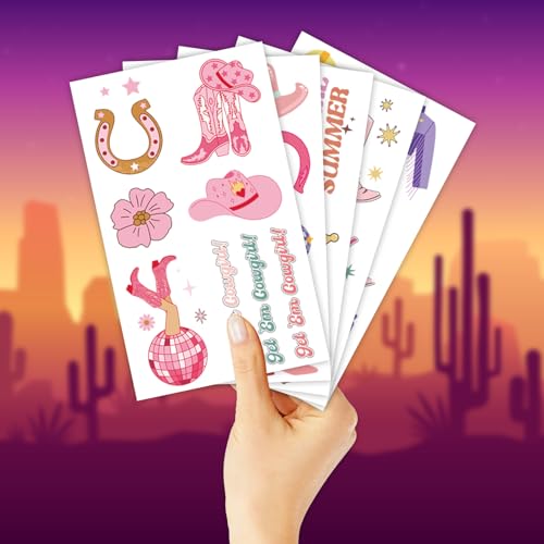 EMOME 20 Sheets Cowgirl Temporary Tattoos for Kids Rodeo Party Favors