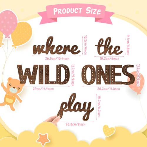 Where the Wild Ones Play Wooden Wall Decor Sign - 23 Inch, Brown