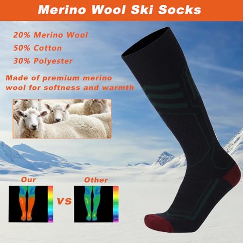 2 Pairs Merino Wool Ski Socks for Men Women, Thick Winter Warm Skiing Socks for Skiing,Hiking,Cysing