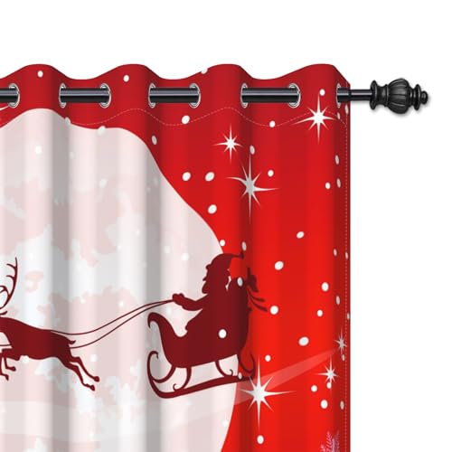 Christmas Blackout Curtains for Bedroom Living Room 84 Inch Length 2 Panels Set Red Reindeer