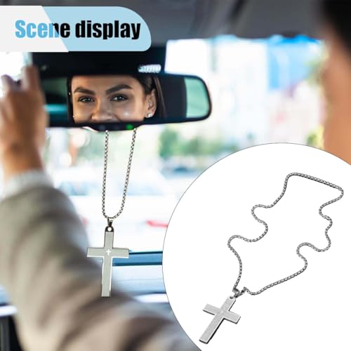 Stainless Steel Cross Necklace Pendant for Car Mirror - Bible Verse
