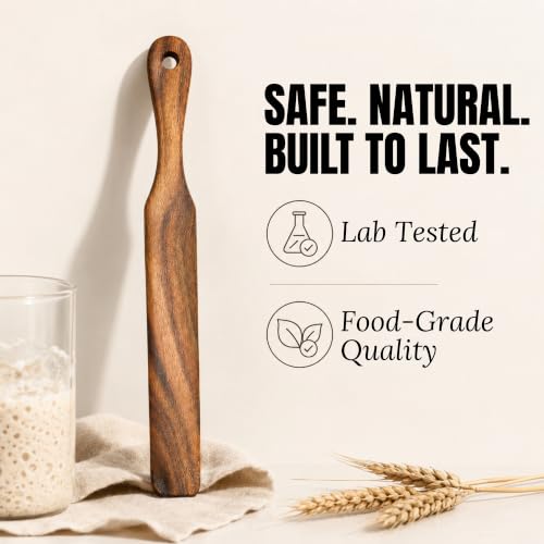 KitchenPal Wooden Sourdough Starter Spatula - 11 Inch Acacia Wood Spurtle