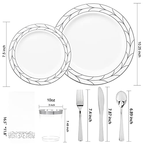 Silver Plastic Dinnerware Set - 175pcs Disposable Plates Cutlery Cups