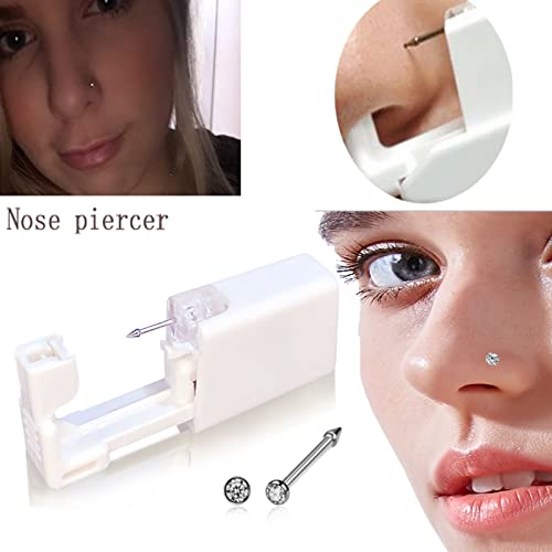 Self Nose Piercing Gun Kit - Disposable Sterile Tool with Cubic Zirconia