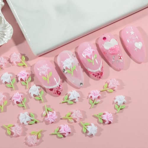 50Pcs 3D Lily Flower Resin Nail Charms Flatback Y2K Nail Art Supplies