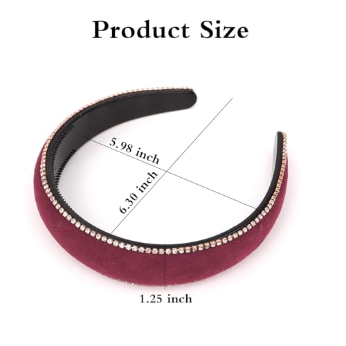 Red Velvet Rhinestone Padded Headband Crystal Hair Accessory for Women