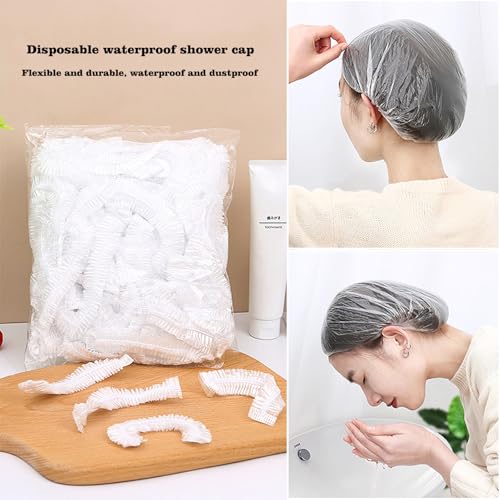 MISSJOJIAY 100 PCS Disposable Shower Caps Thickened Waterproof Plastic Hair Bath Caps 20.5"