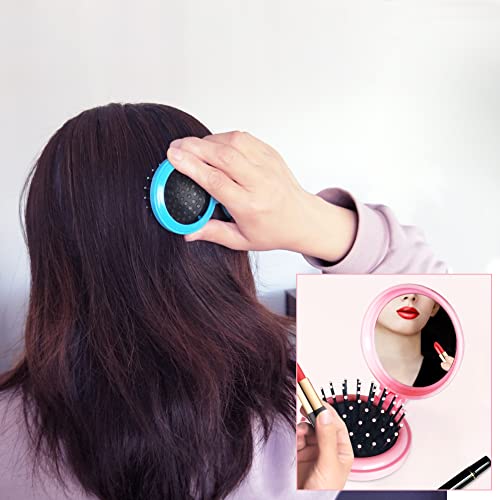 SportMore Folding Hair Brush with Mirror - Mini Travel Compact Comb