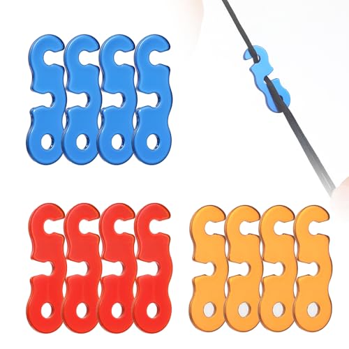12 Pack Guyline Tensioner, 3 Colors Aluminum Alloy Guy Line Cord Adjusters, Guy Line Tension Adjusters, Paracord Tensioner, Tent Rope Tensioners for Camping Hiking Backpacking Outdoor Tent Accessories