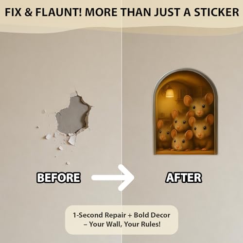 3D Mouse Hole Wall Decal Set - 48 Removable Vinyl Stickers for Kids Rooms