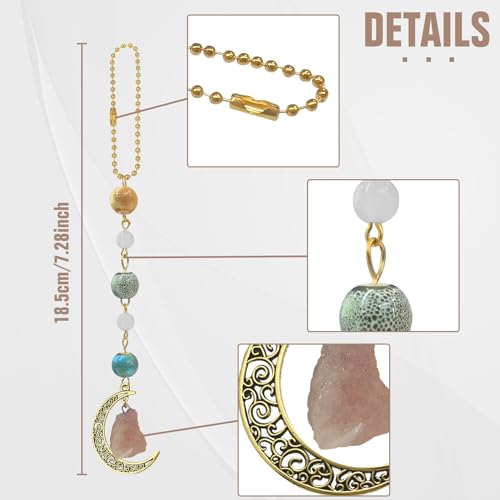 Boho Moon Car Charm with Crystals and Ceramic Pendant for Rearview Mirror, Women's Car Decor