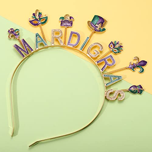 Mardi Gras Headband Carnival Party Hair Accessory with Mask and Fleur De Lis