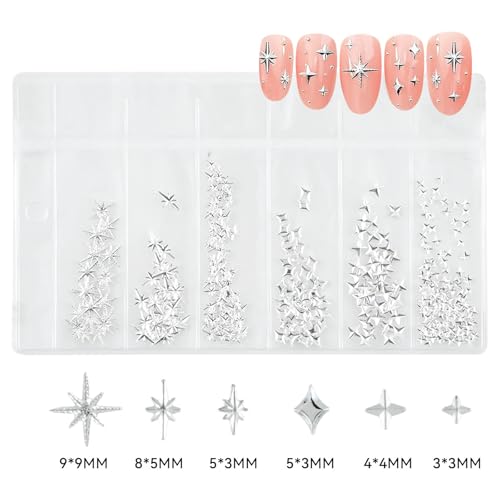 ABEJFIC 400Pcs 3D Gold and Silver Star Nail Charms Metallic Studs