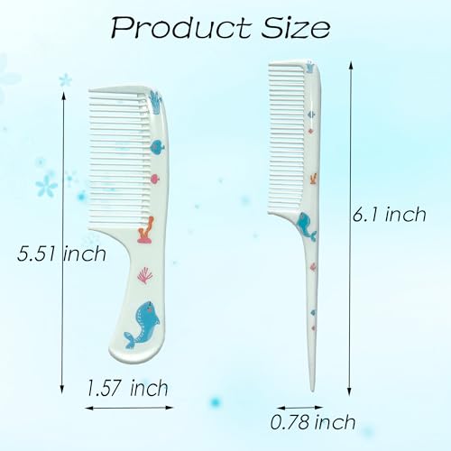 Lyaiwever Baby Hair Comb Set 2-Piece Mini Fine Tooth and Rat-Tail Combs Blue
