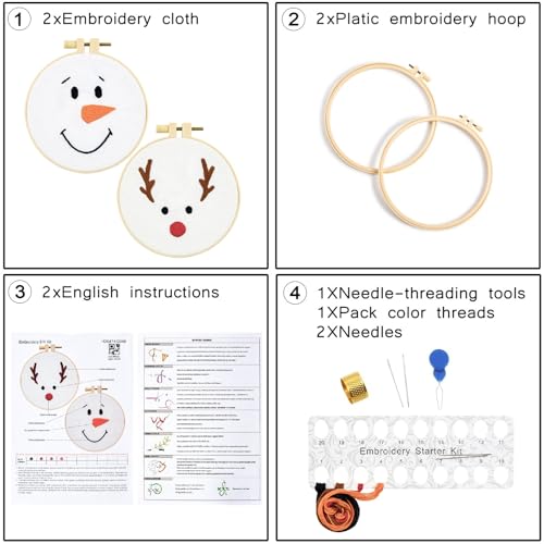 Christmas Embroidery Kits for Beginners - 2 Hoops & Video Guide