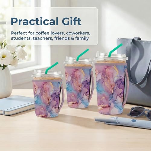 ArtSocket 3-Pack Iced Coffee Sleeves with Handles - 16oz-32oz