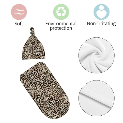 Leopard Print Cheetah Newborn Swaddle Blanket & Hat Set