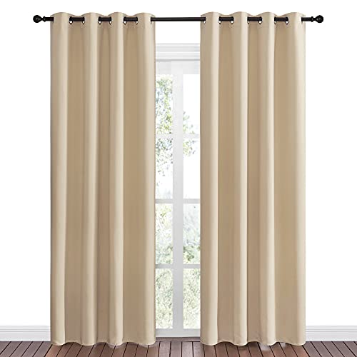 NICETOWN Room Darkening Curtains - Thermal Insulated Grommet Drapes 55x86, Beige (1 Pair)