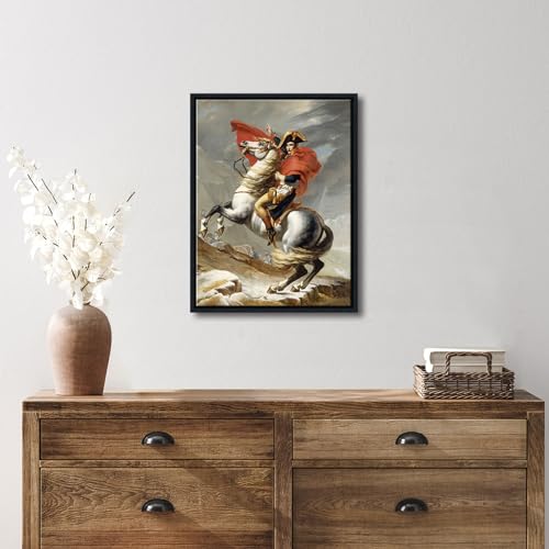 Wieco Art Framed Napoleon Crossing The Alps of Jacques-Louis David Oil Paintings Reproduction Abstract HD Prints Wall Decor Classic Artwork for Home & Office Decoration