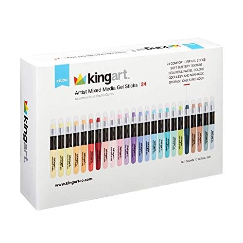 KINGART Pastel GEL STICK Set, Artist Pigment Crayons, 24 Unique Colors, Water Soluble, Creamy, and Odorless, Use on Paper, Wood, Canvas and more