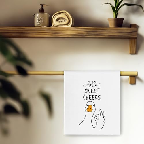 Funny Hello Sweet Cheeks Duck Hand Towels - 16x24 Inch Waffle Weave